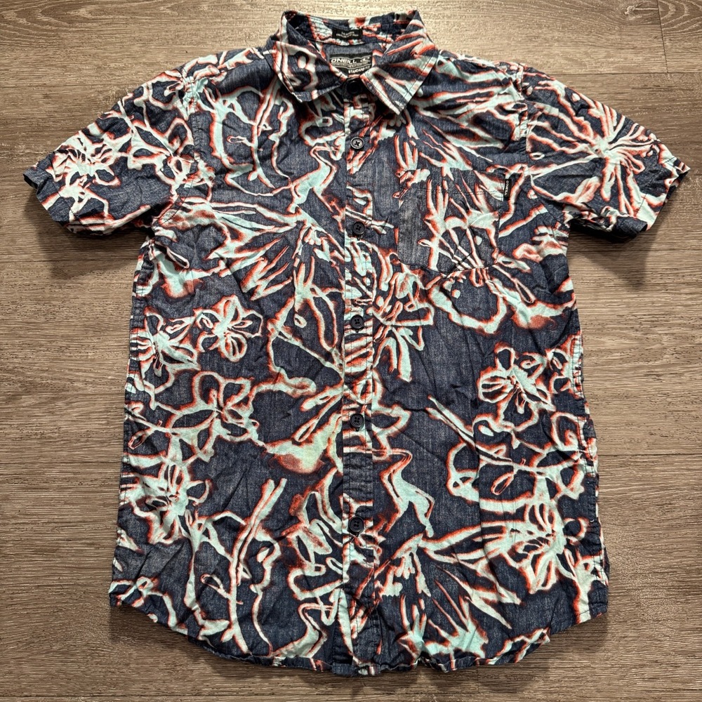 ONeill Shirt Boys Medium Hawaiian Reverse Print Cotton Floral Casual Tropical